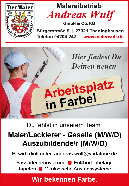 Malereibetrieb Andreas Wulf | Anzeige Mitarbeitersuche Malereibetrieb Andreas Wulf | Anzeige Mitarbeitersuche